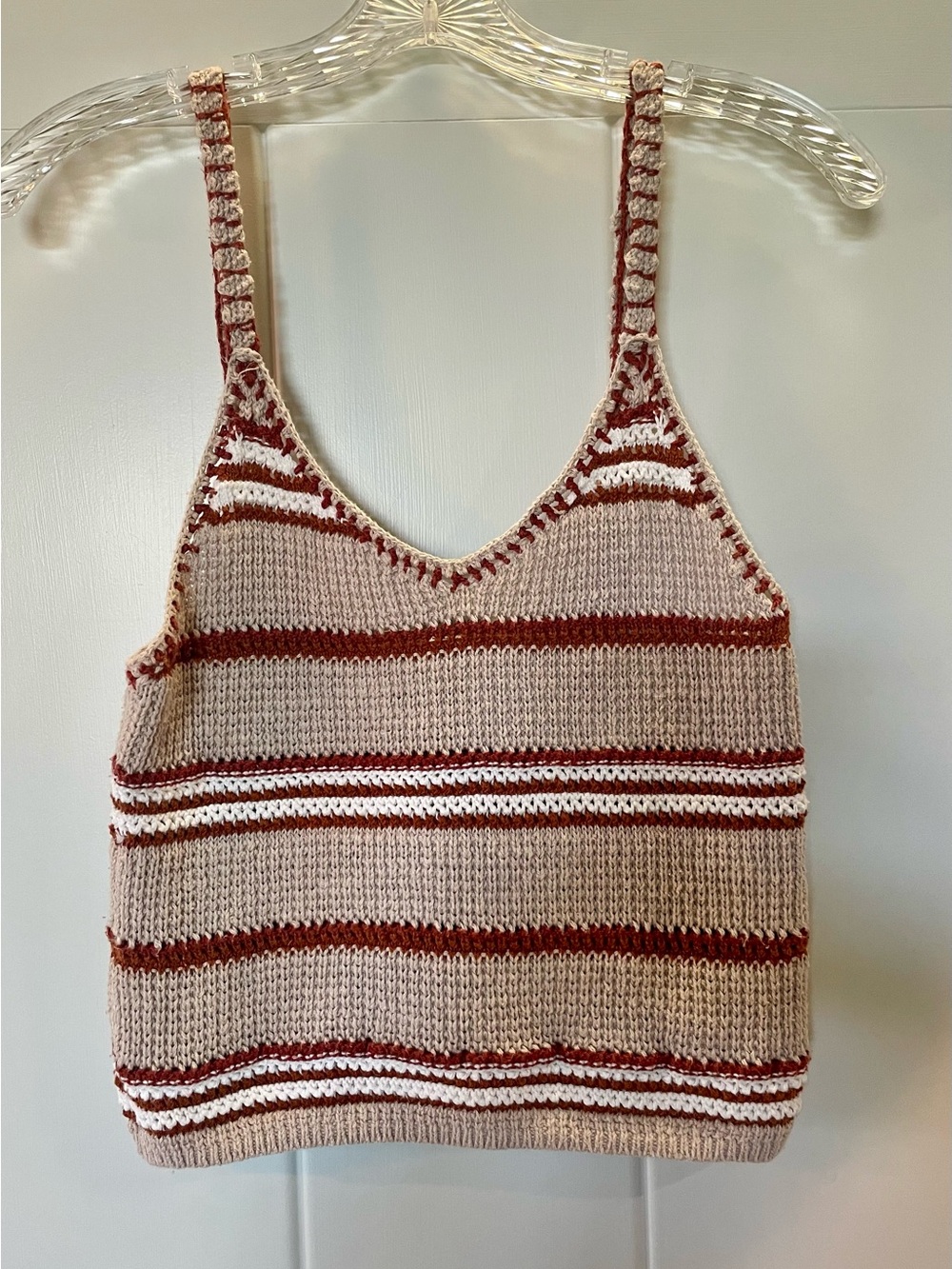 American Eagle Outfitters Striped Knit Tank in Beige, Rust & White